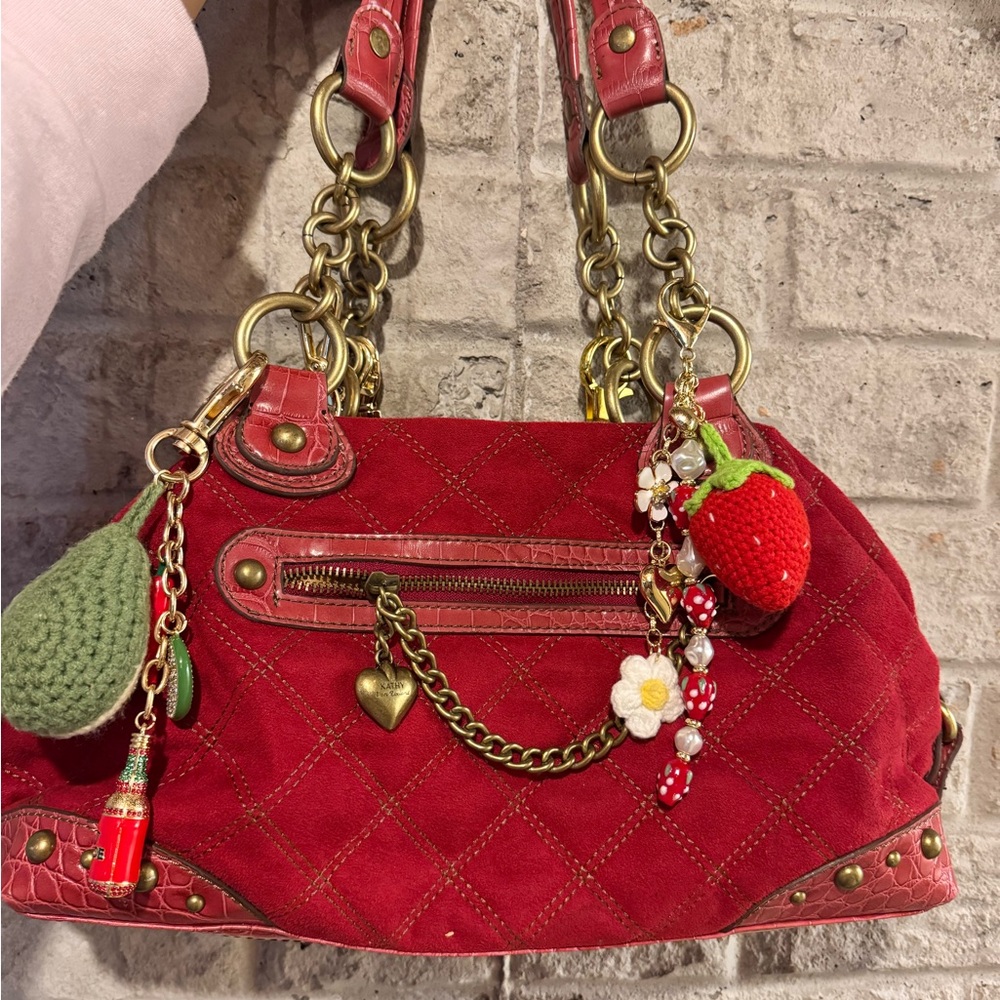Kathy Van Zeeland Red Quilted Shoulder Bag with Chain Details